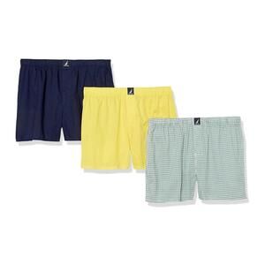 Nautica Men Cotton Woven 3 Pack Boxer Size Medium BLUE YELLOW CHECK GREEN